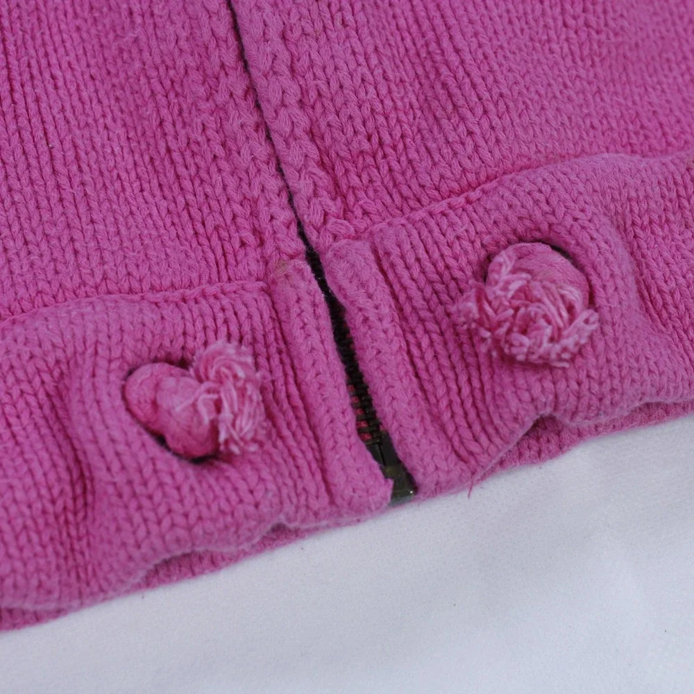 Ralph Lauren Girls' Hooded Jacket - Fuchsia Pink Knit - Size 6